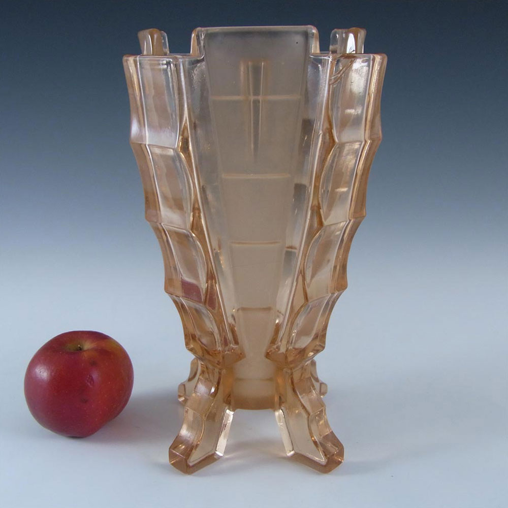 Bagley #3007 Art Deco 8.5" Vintage Pink Glass 'Bamboo' Vase - Click Image to Close