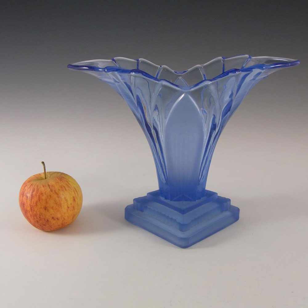 (image for) Walther & Söhne 6.5" 1930's Art Deco Blue Glass 'Greta' Vase - Click Image to Close