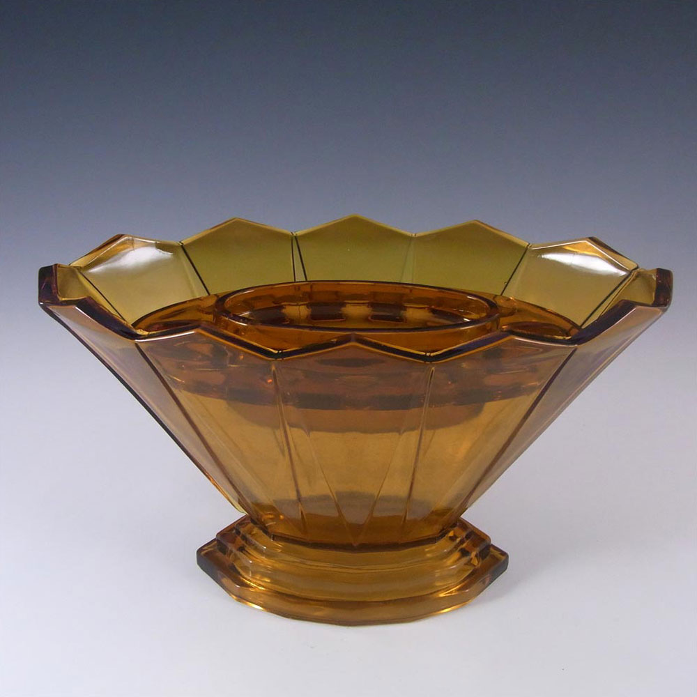 (image for) Bagley #1333 Vintage Art Deco Amber Glass 'Wyndham' Vase - Click Image to Close