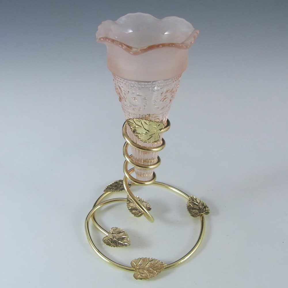 (image for) Bagley #3187 Art Deco 6.25" Pink Glass & Metal 'Katherine' Vase - Click Image to Close