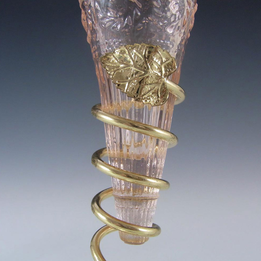 Bagley #3187 Art Deco 6.25" Pink Glass & Metal 'Katherine' Vase - Click Image to Close
