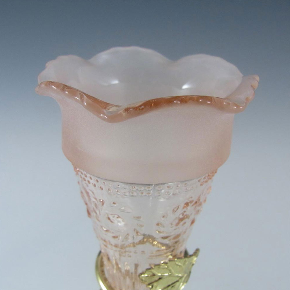 (image for) Bagley #3187 Art Deco 6.25" Pink Glass & Metal 'Katherine' Vase - Click Image to Close