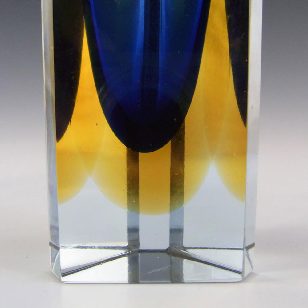 (image for) Murano Faceted Blue & Amber Sommerso Glass Block Vase - Click Image to Close