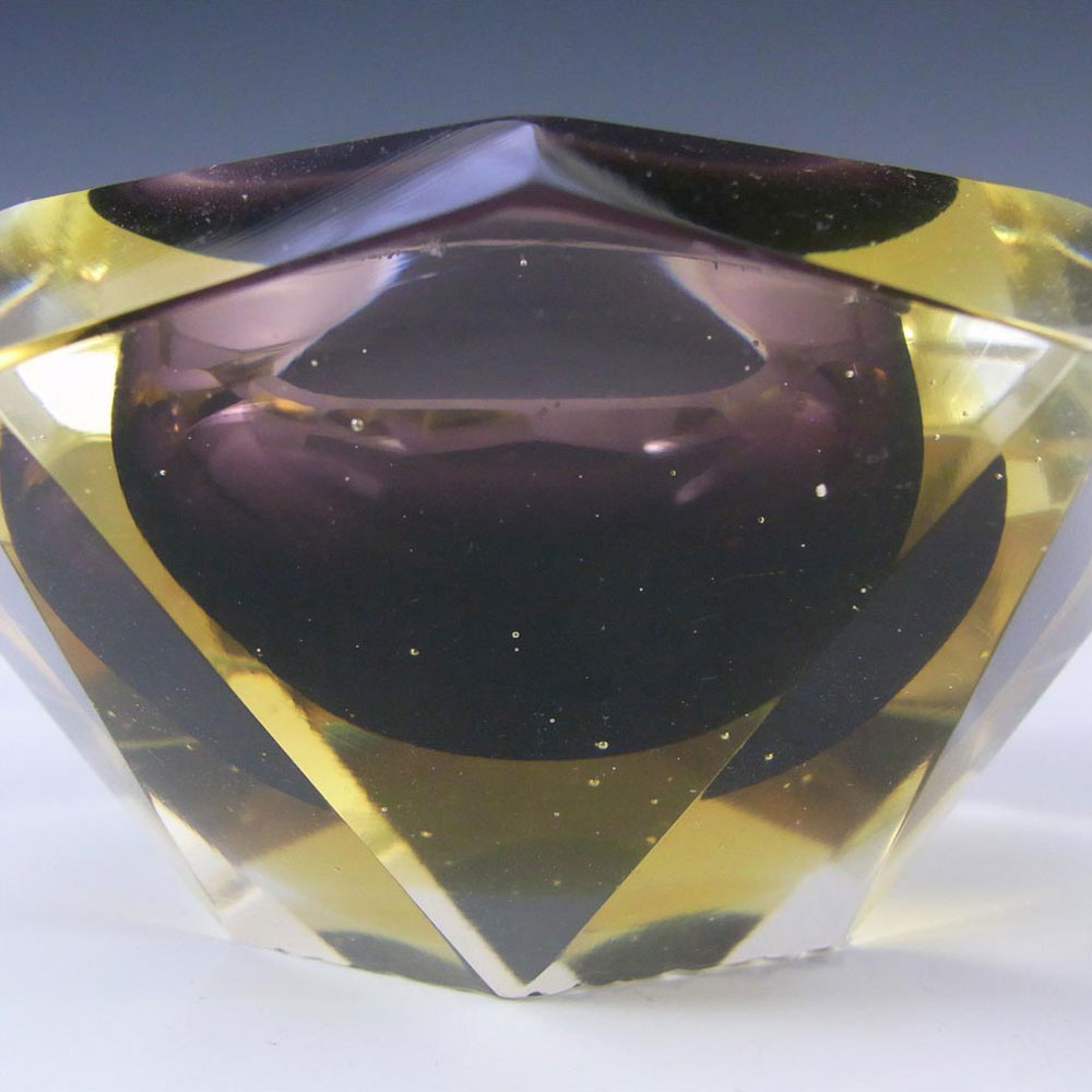 (image for) Murano Faceted Purple & Amber Sommerso Glass Block Bowl - Click Image to Close