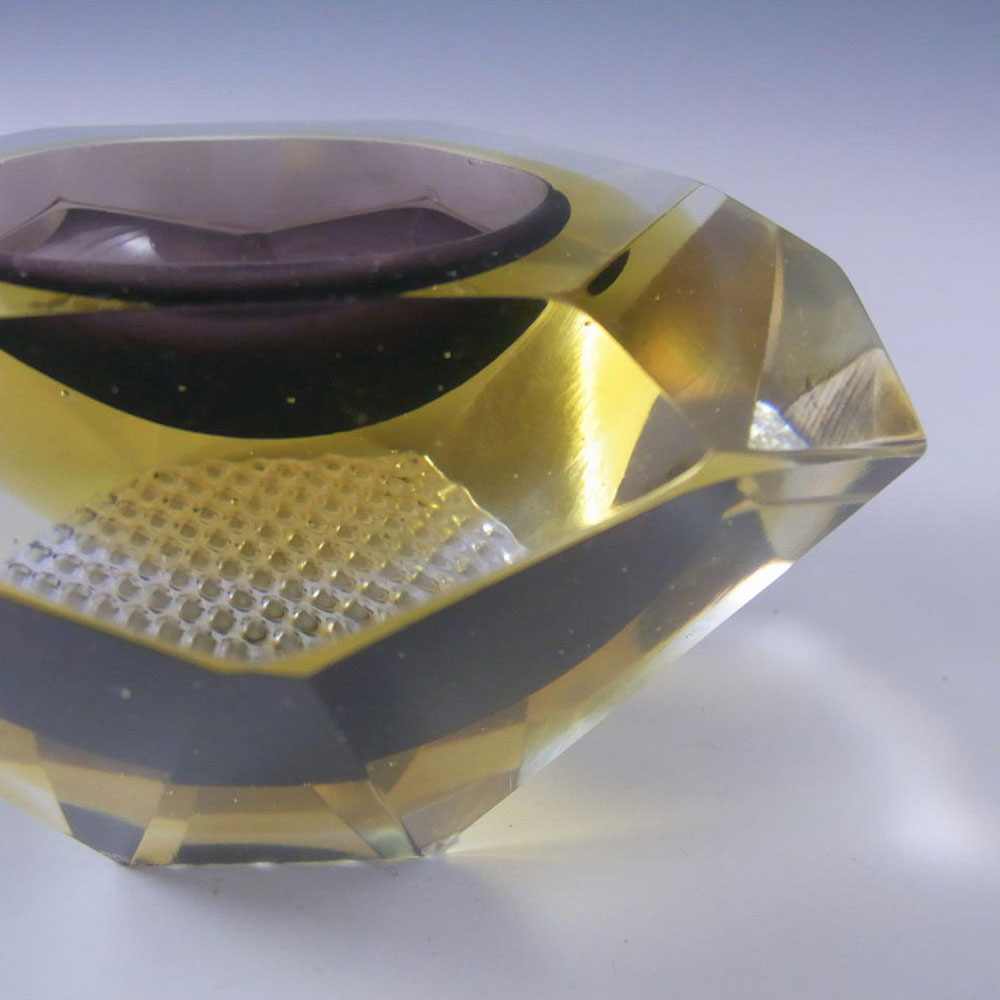 Murano Faceted Purple & Amber Sommerso Glass Block Bowl - Click Image to Close