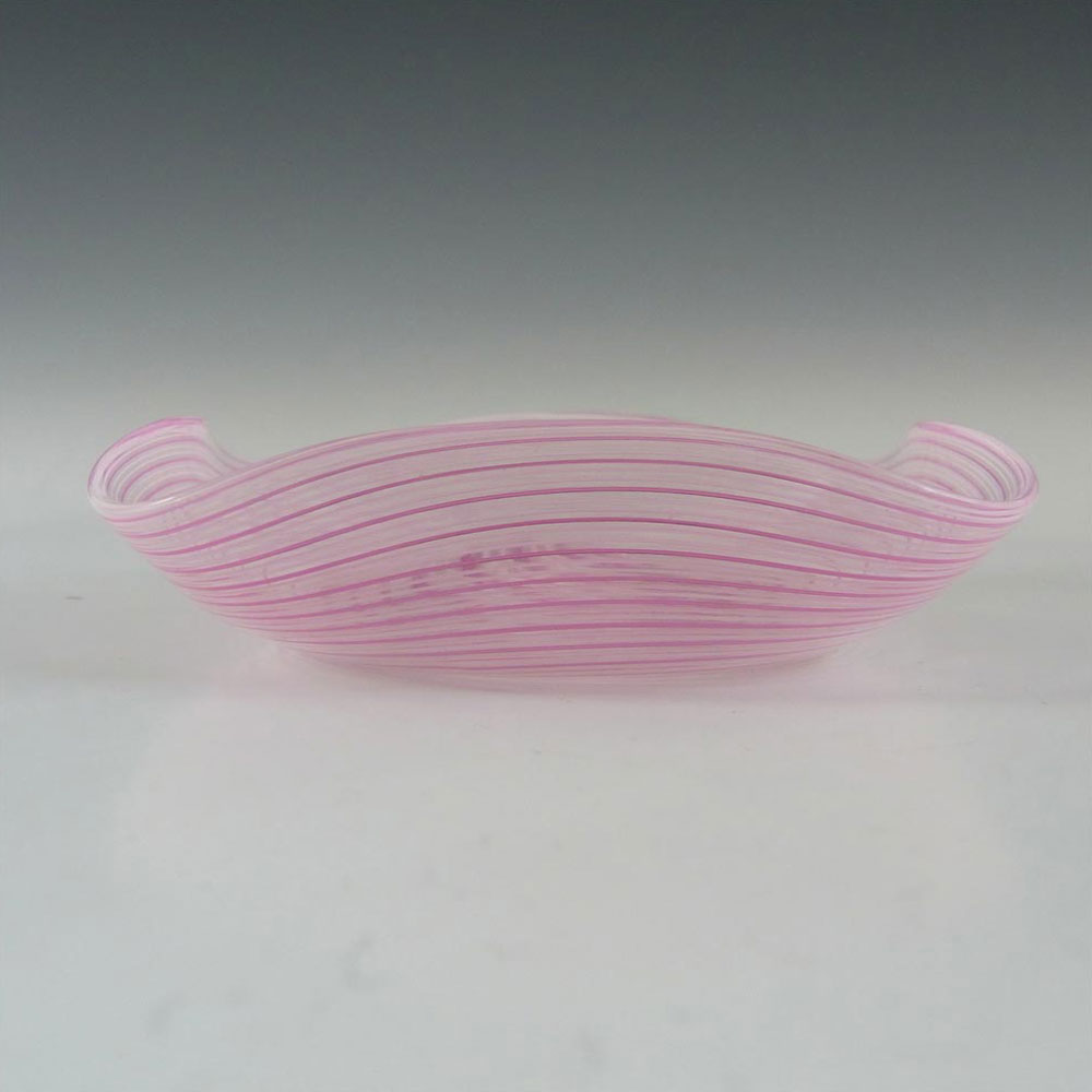 Murano 1950's Pink & White Filigree Glass Bowl - Click Image to Close
