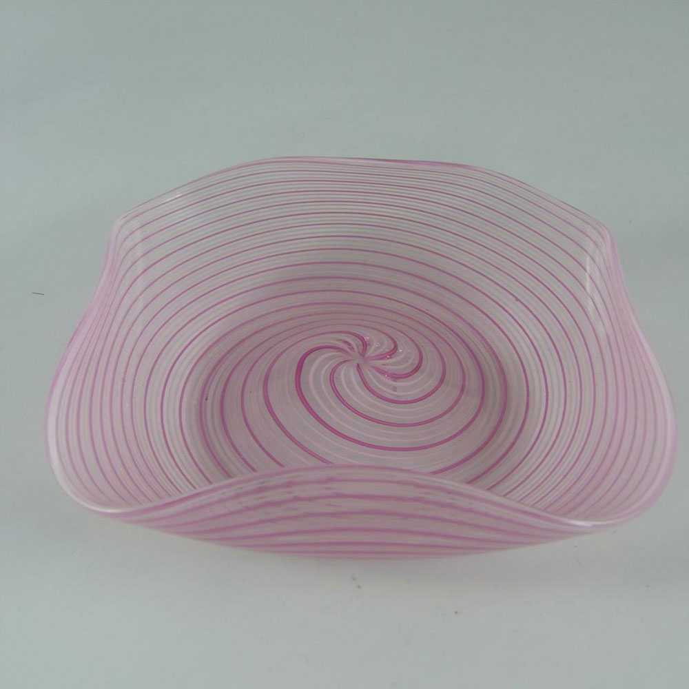 Murano 1950's Pink & White Filigree Glass Bowl - Click Image to Close