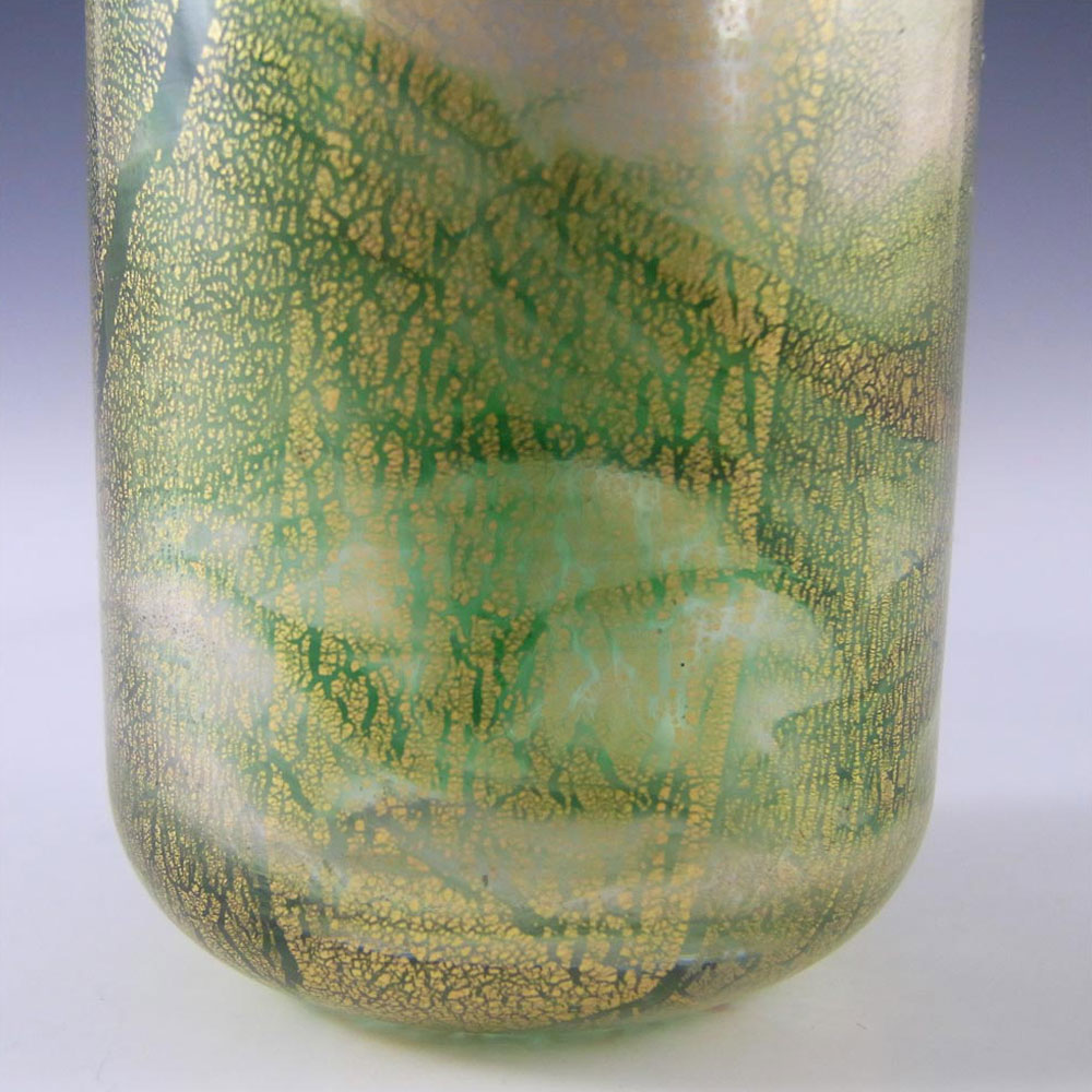 Gozo Maltese Green Gold Leaf Glass 'Verdi' Vase - Signed - Click Image to Close