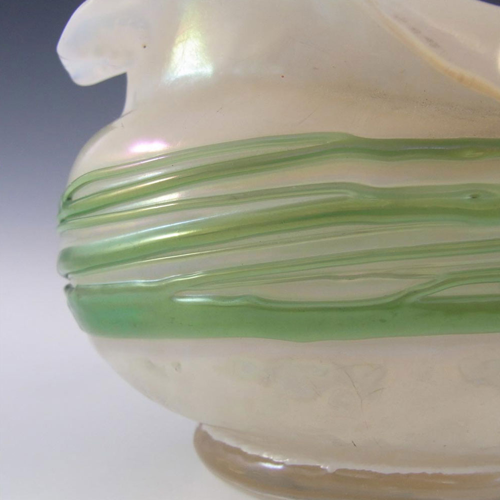 Art Nouveau Iridescent Green Trailed Glass Antique Vase - Click Image to Close