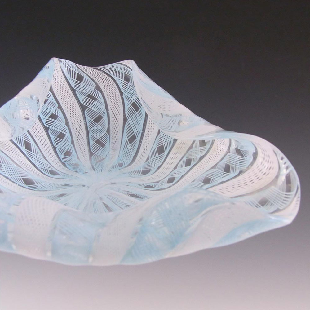 Murano Blue & White Glass Zanfirico Filigree Bowl #2 - Click Image to Close