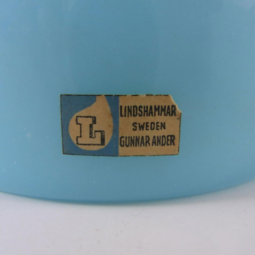 (image for) Lindshammar Swedish Blue Glass Bowl by Gunnar Ander - Label - Click Image to Close