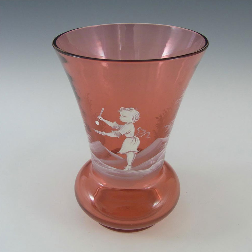 (image for) Mary Gregory Bohemian Hand Enamelled Cranberry Glass Vase - Click Image to Close