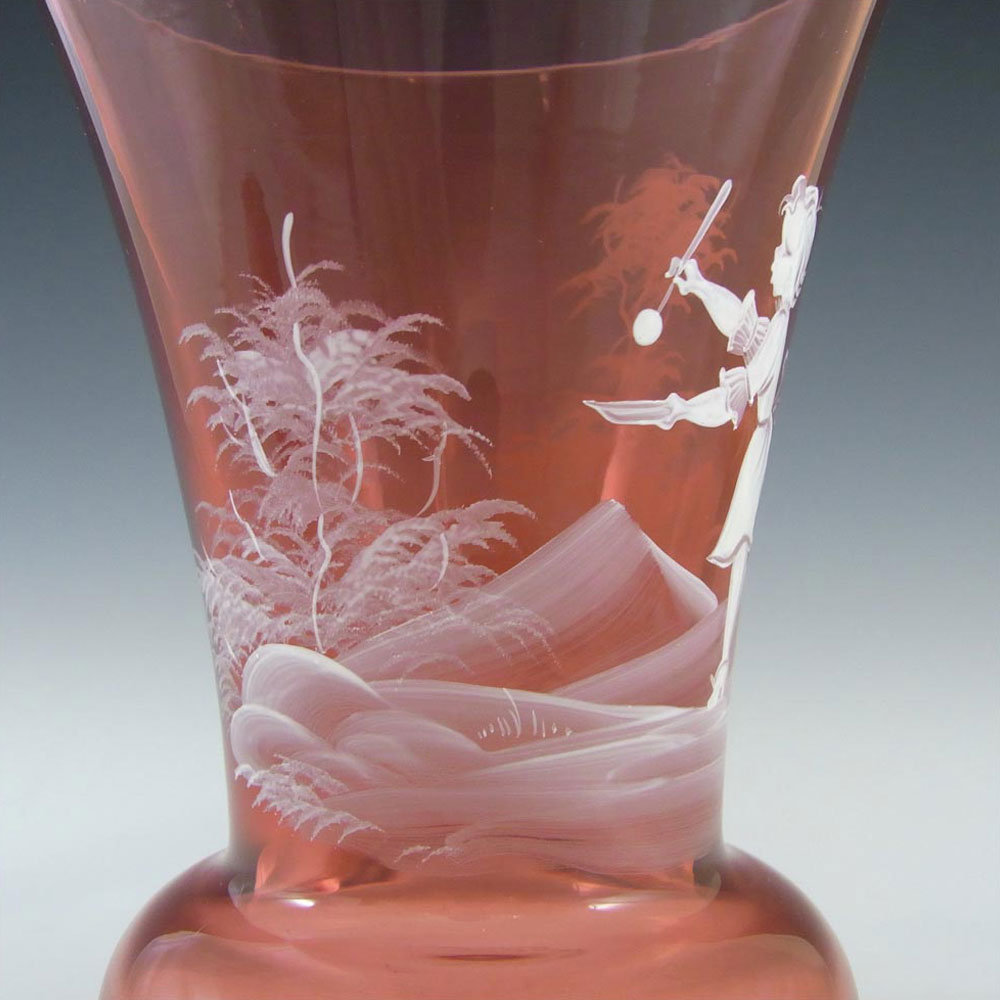(image for) Mary Gregory Bohemian Hand Enamelled Cranberry Glass Vase - Click Image to Close