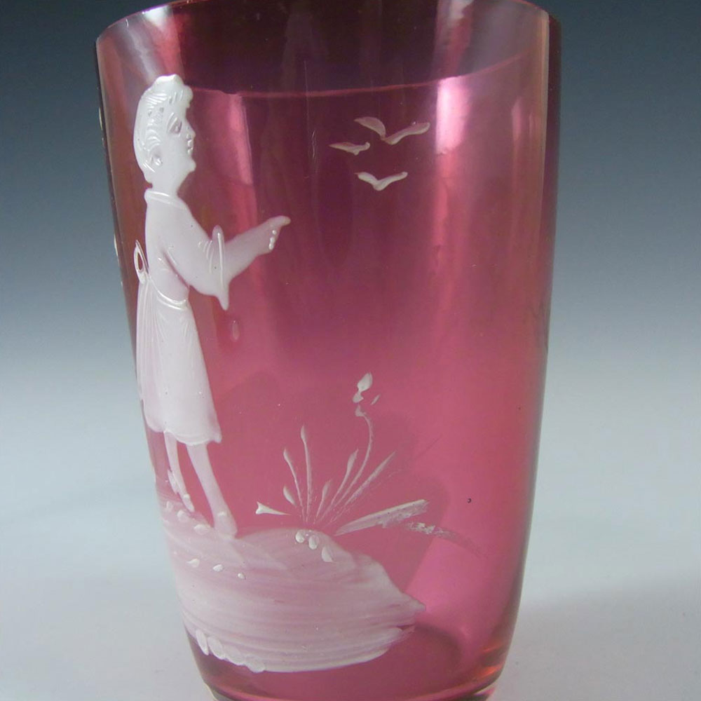 Mary Gregory Bohemian Hand Enamelled Pink Glass Tumbler #2 - Click Image to Close