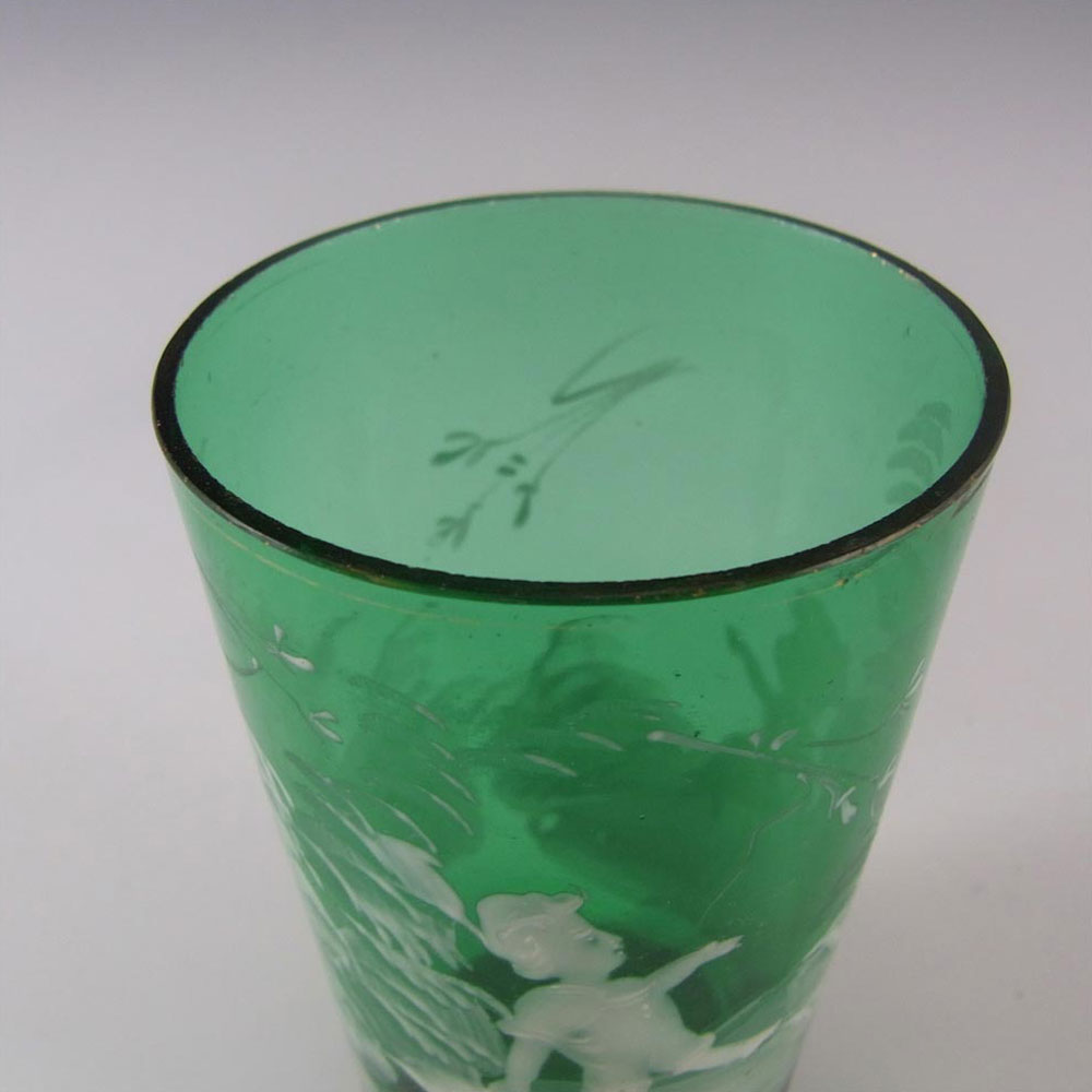 (image for) Mary Gregory Bohemian Hand Enamelled Green Glass Tumbler #1 - Click Image to Close