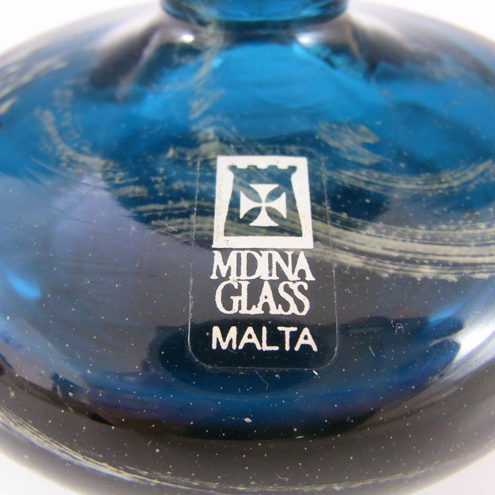 (image for) Mdina Maltese Blue/Yellow Speckled Glass Vase - Signed - Click Image to Close