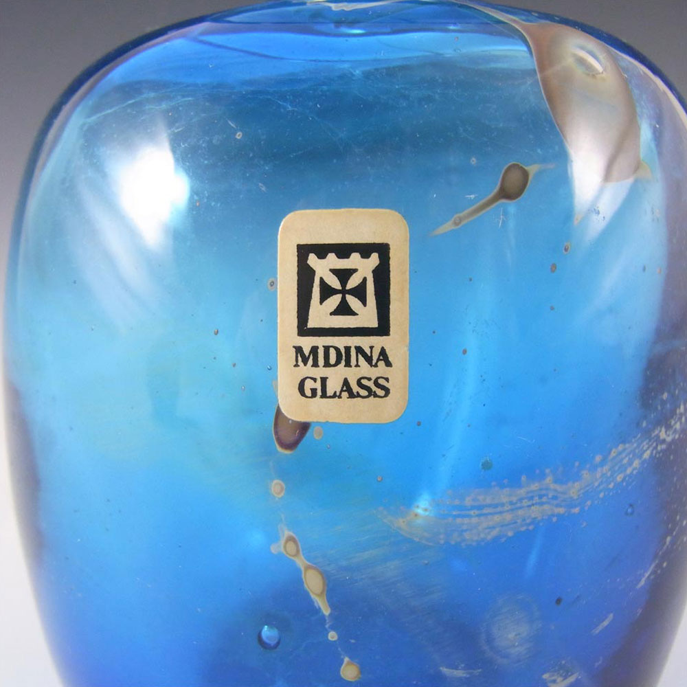 (image for) Mdina 'Blue Summer' Maltese Glass Vase - Signed & Label - Click Image to Close