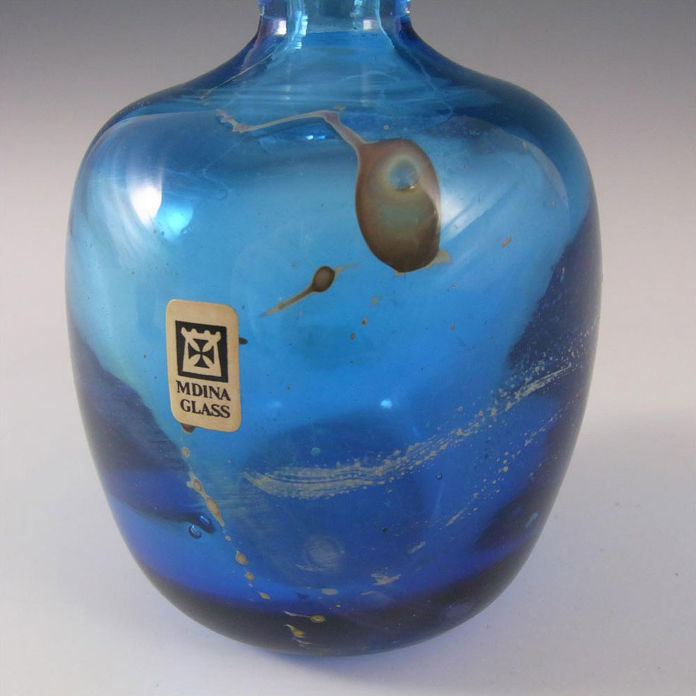 (image for) Mdina 'Blue Summer' Maltese Glass Vase - Signed & Label - Click Image to Close