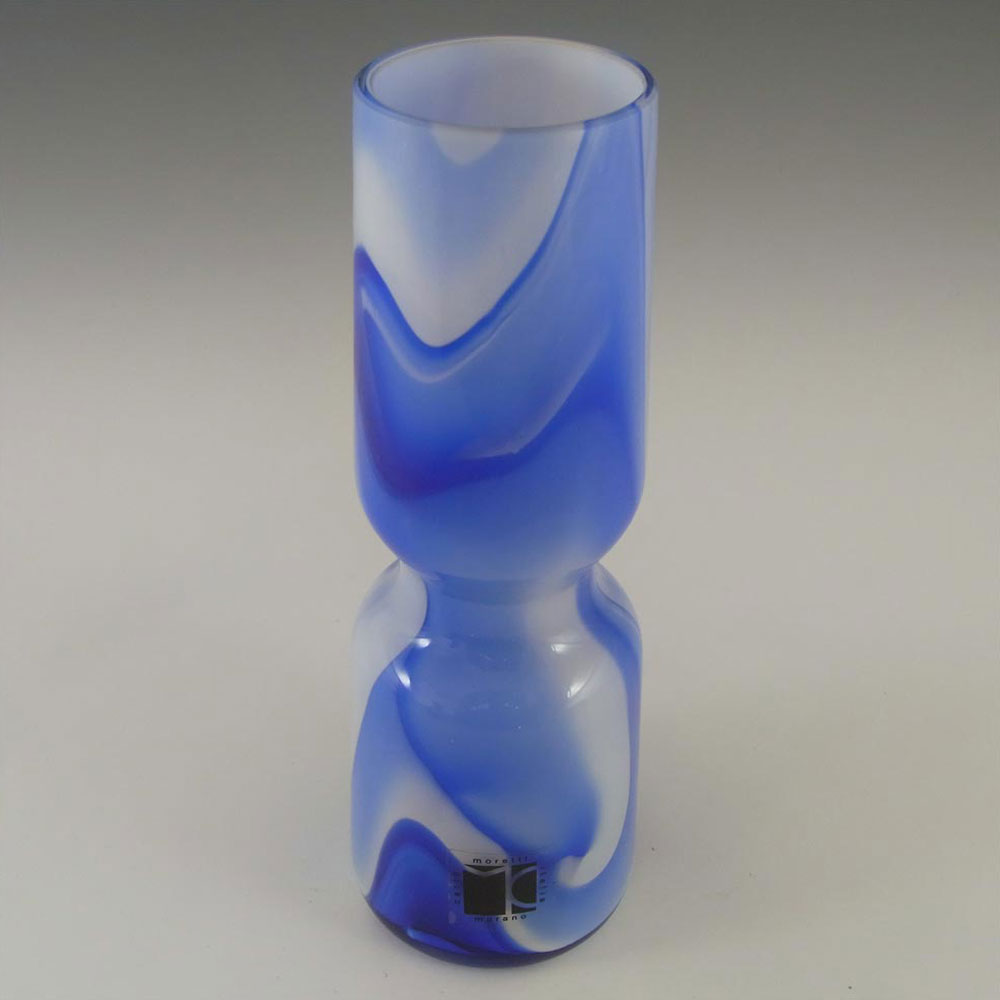 Carlo Moretti Marbled Blue & White Murano Glass Vase - Click Image to Close
