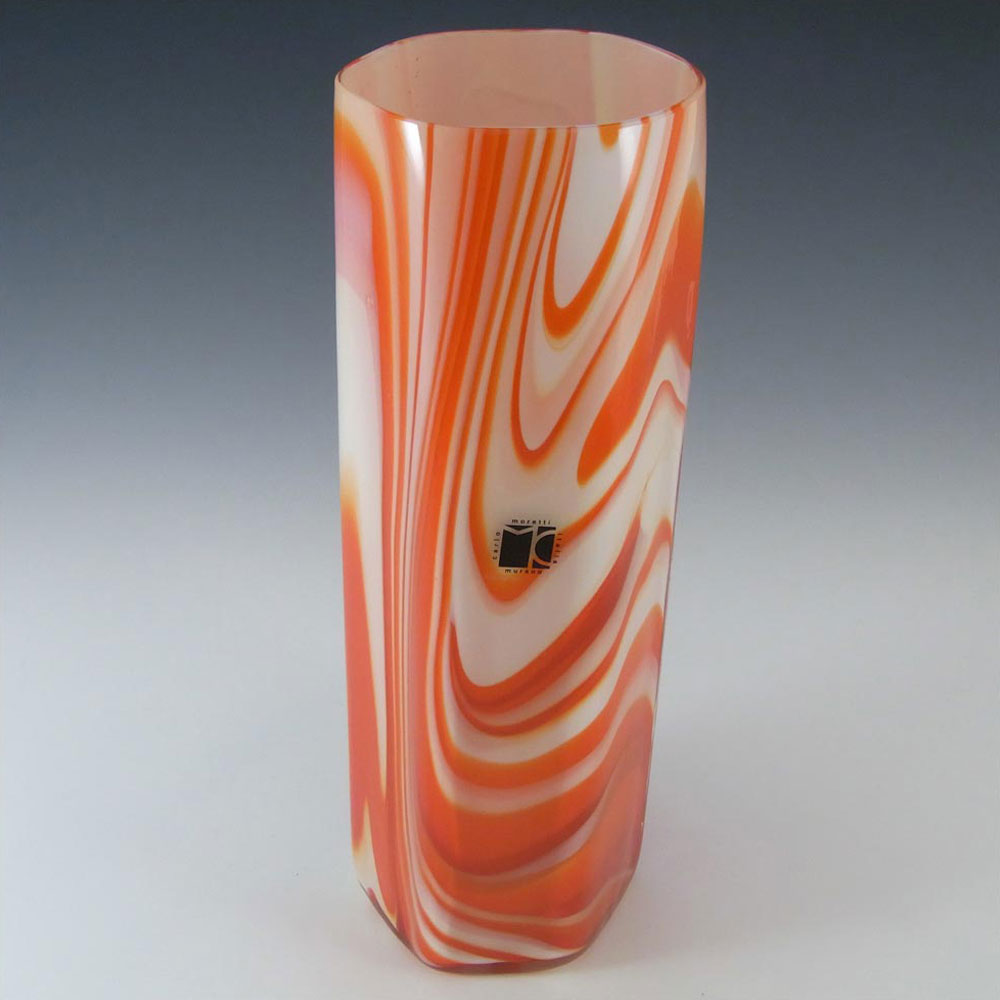 (image for) Carlo Moretti Marbled Red & White Murano Glass Vase - Label - Click Image to Close