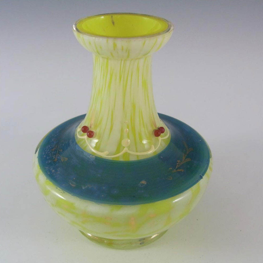 Welz Bohemian Lemon Yellow & White Spatter Glass Vase - Click Image to Close