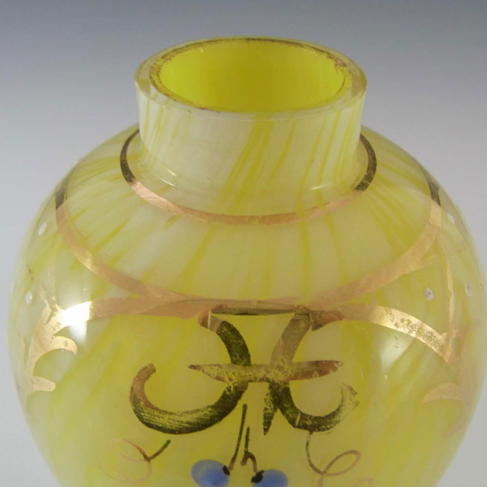 Welz Bohemian Lemon Yellow & White Spatter Glass Berry Vase - Click Image to Close