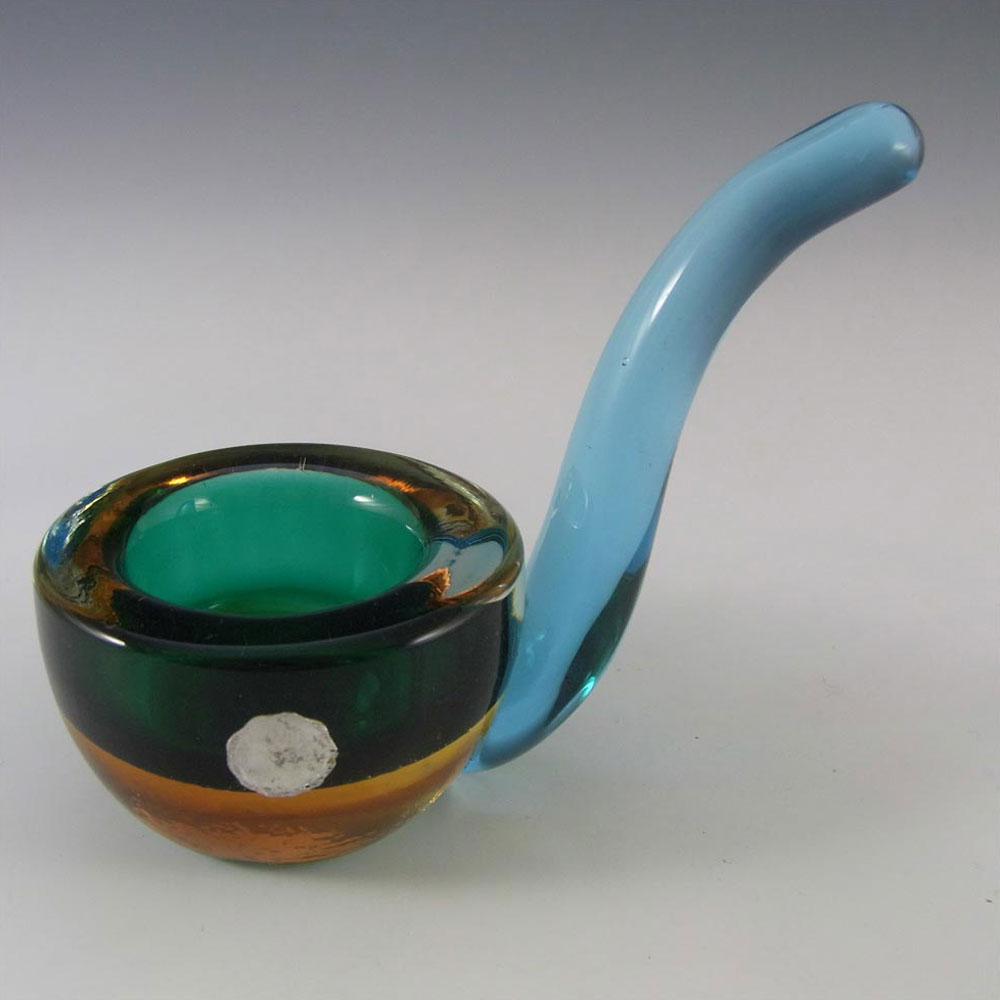 Unusual Murano Green, Amber & Blue Glass Bowl - Click Image to Close