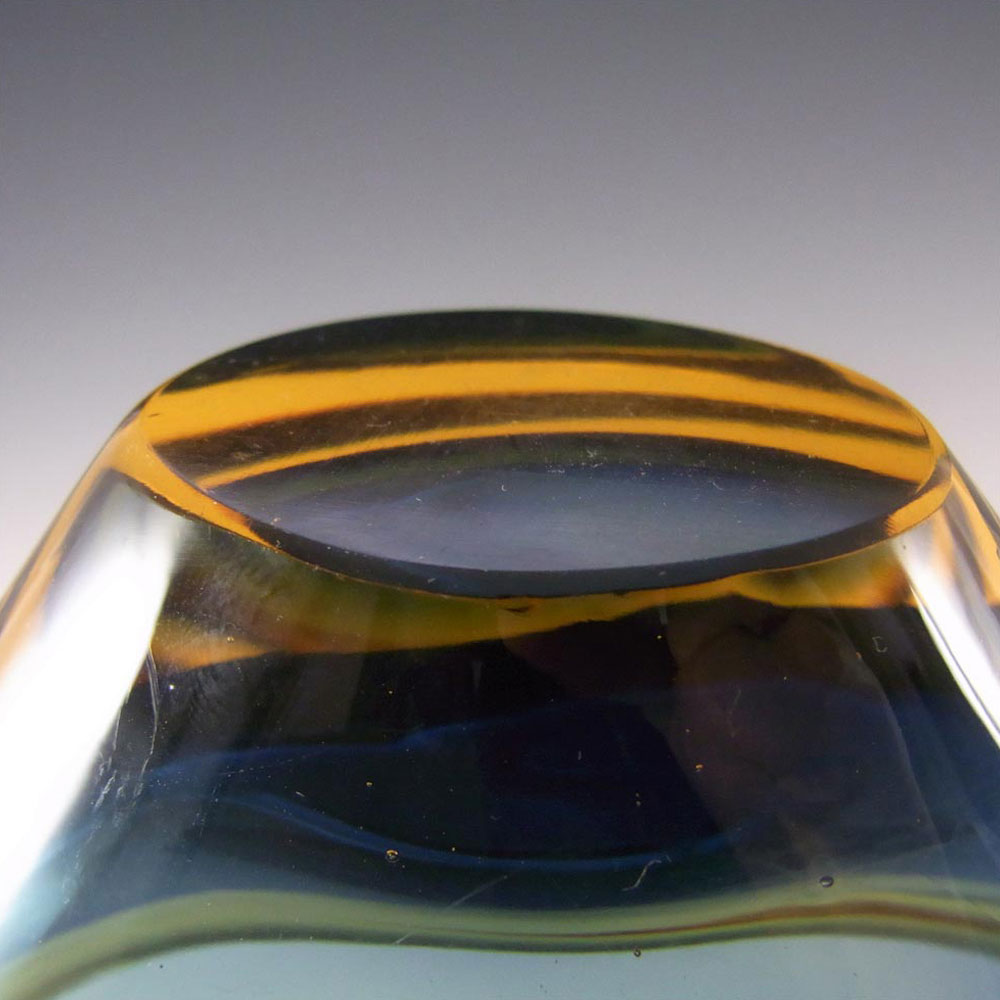 (image for) Murano Blue/Amber Cased Glass Organic Sculpture Bowl - Click Image to Close