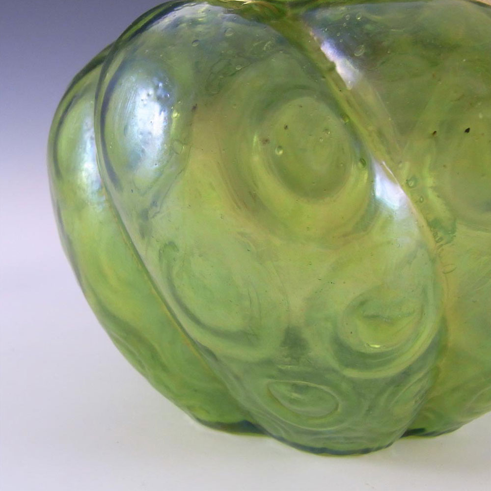 Art Nouveau 1900's Iridescent Green Glass Vase - Click Image to Close