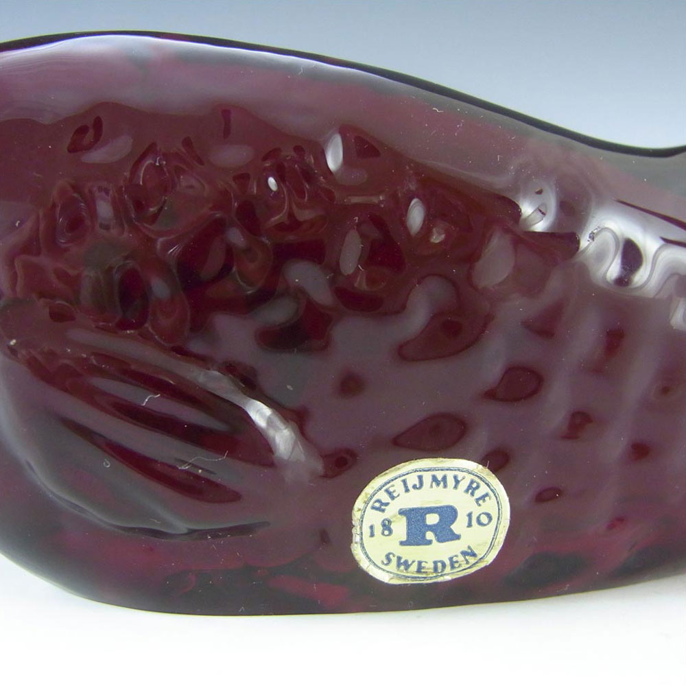 (image for) Reijmyre Swedish Dark Red Glass Fish Sculpture - Labelled - Click Image to Close