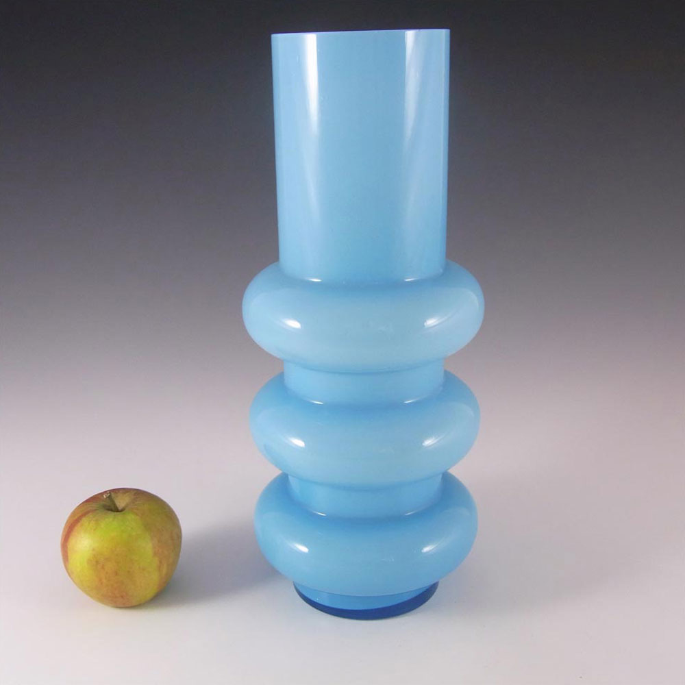 (image for) Ryd Glasbruk Swedish / Scandinavian Blue Glass Hooped 10.5" Vase - Click Image to Close