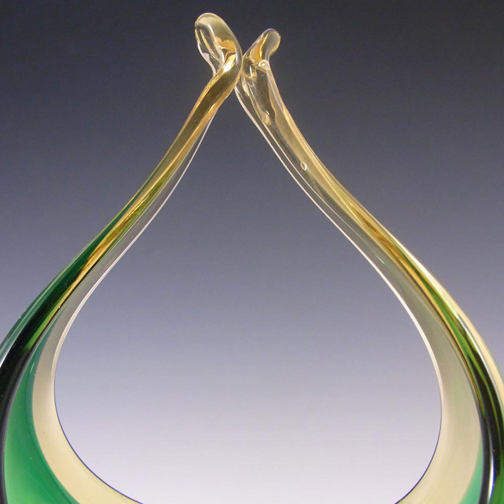 (image for) Murano Green/Amber Sommerso Glass Organic Sculpture Bowl - Click Image to Close