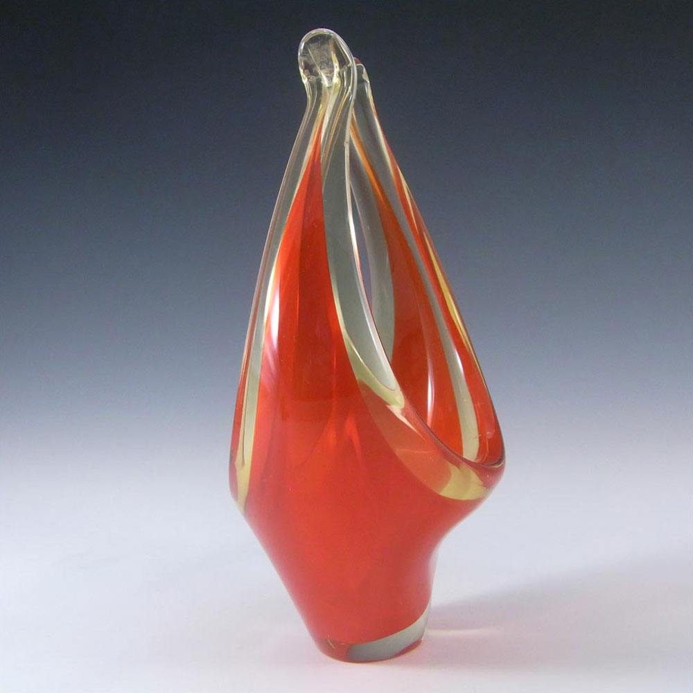 (image for) Murano Red/Amber Sommerso Glass Organic Sculpture Bowl - Click Image to Close
