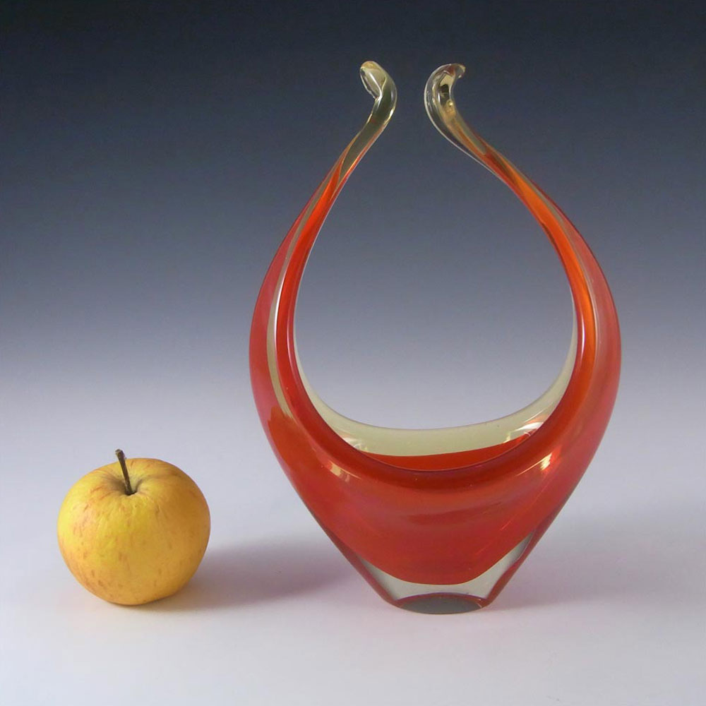 (image for) Murano Red/Amber Sommerso Glass Organic Sculpture Bowl - Click Image to Close