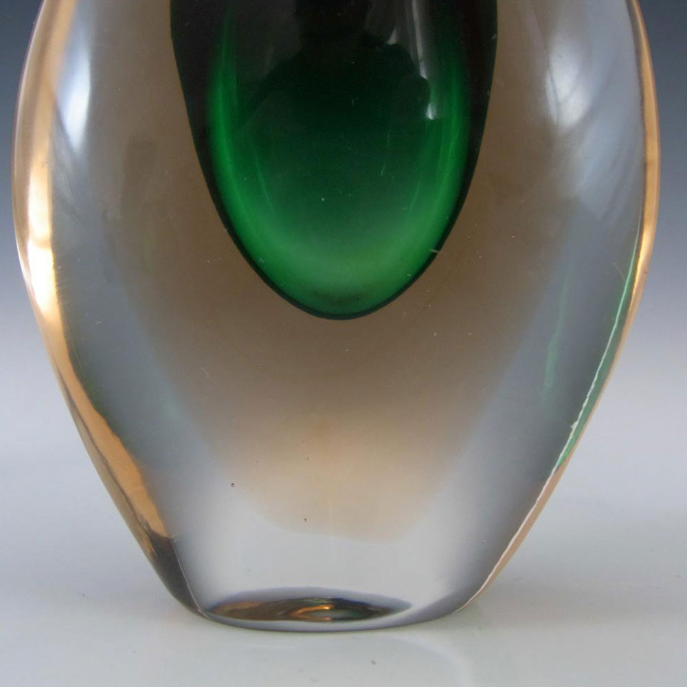(image for) Murano/Venetian Green & Peach Sommerso Glass Vase - Click Image to Close