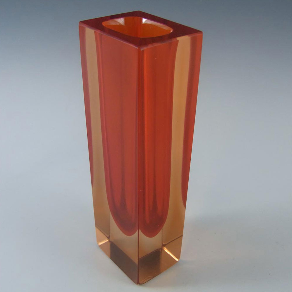 Murano Faceted Red & Amber Sommerso Glass Block Vase - Click Image to Close