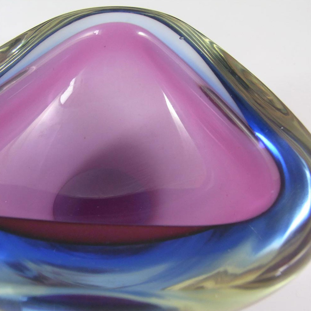Murano Geode Purple & Blue Sommerso Glass Triangle Bowl - Click Image to Close