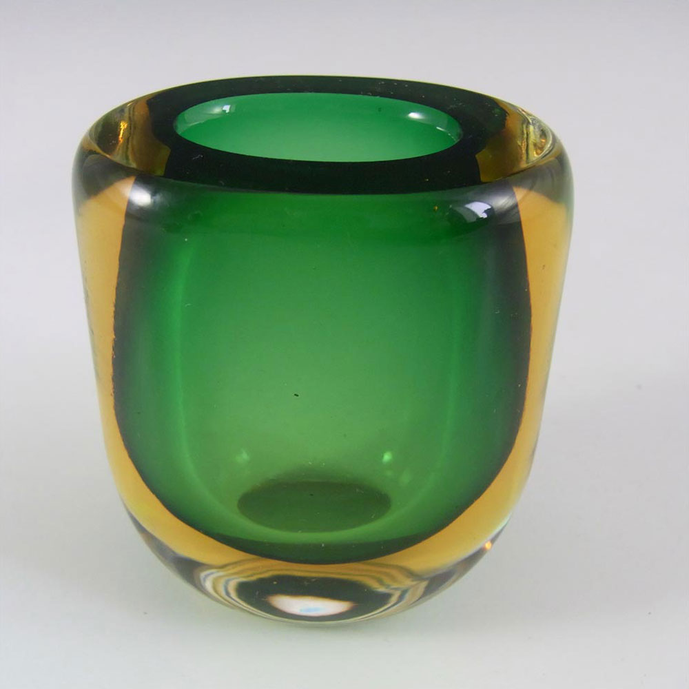 Murano/Venetian Green & Amber Sommerso Glass Vase #3 - Click Image to Close
