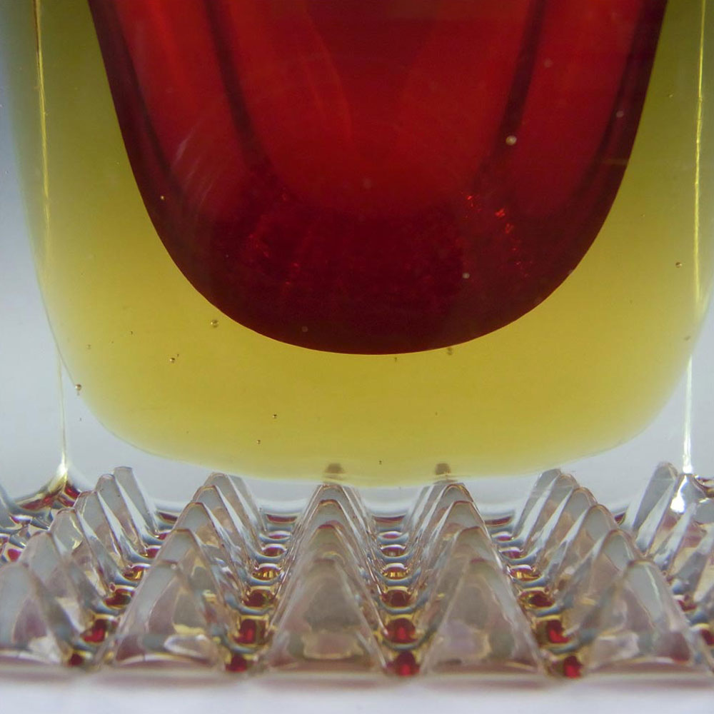 Murano Faceted Red & Amber Sommerso Glass Block Bowl - Click Image to Close