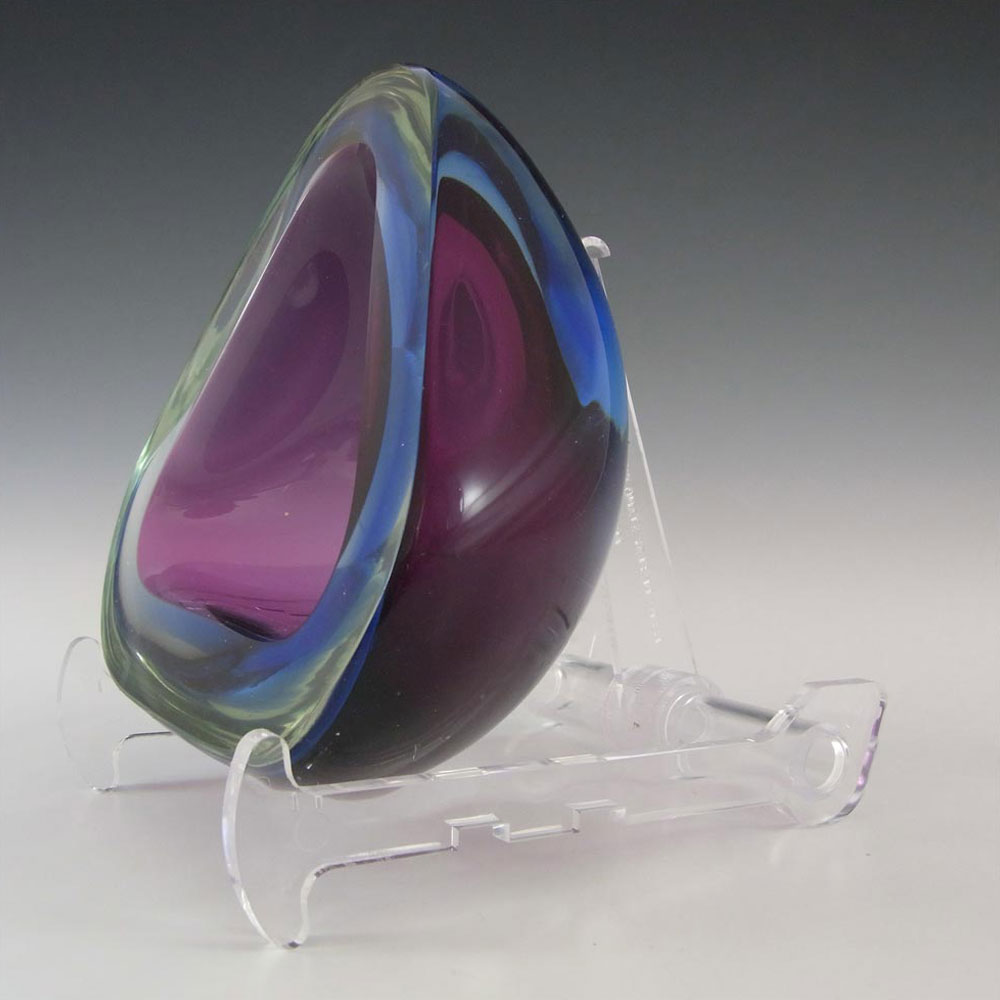 Murano Geode Purple & Blue Sommerso Glass Triangle Bowl - Click Image to Close