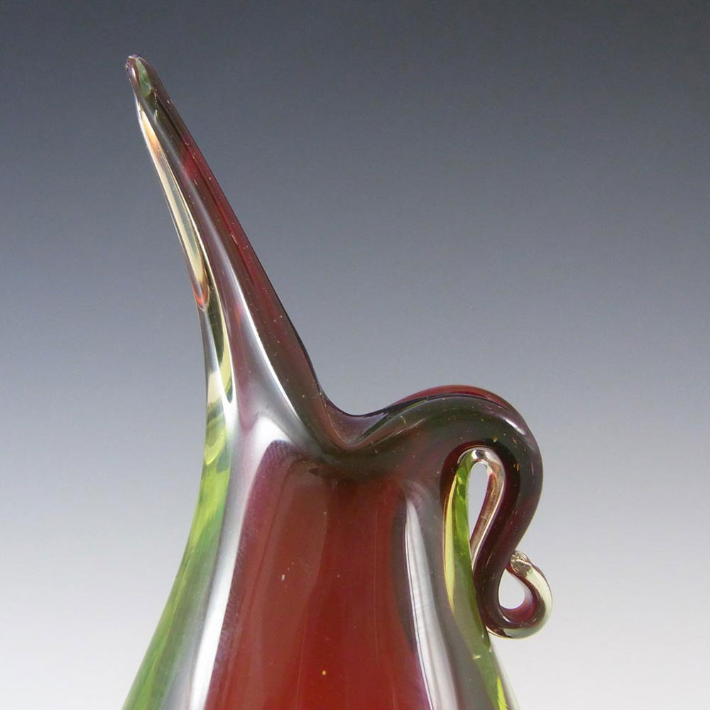 Murano/Venetian Red & Uranium Green Sommerso Glass Vase - Click Image to Close