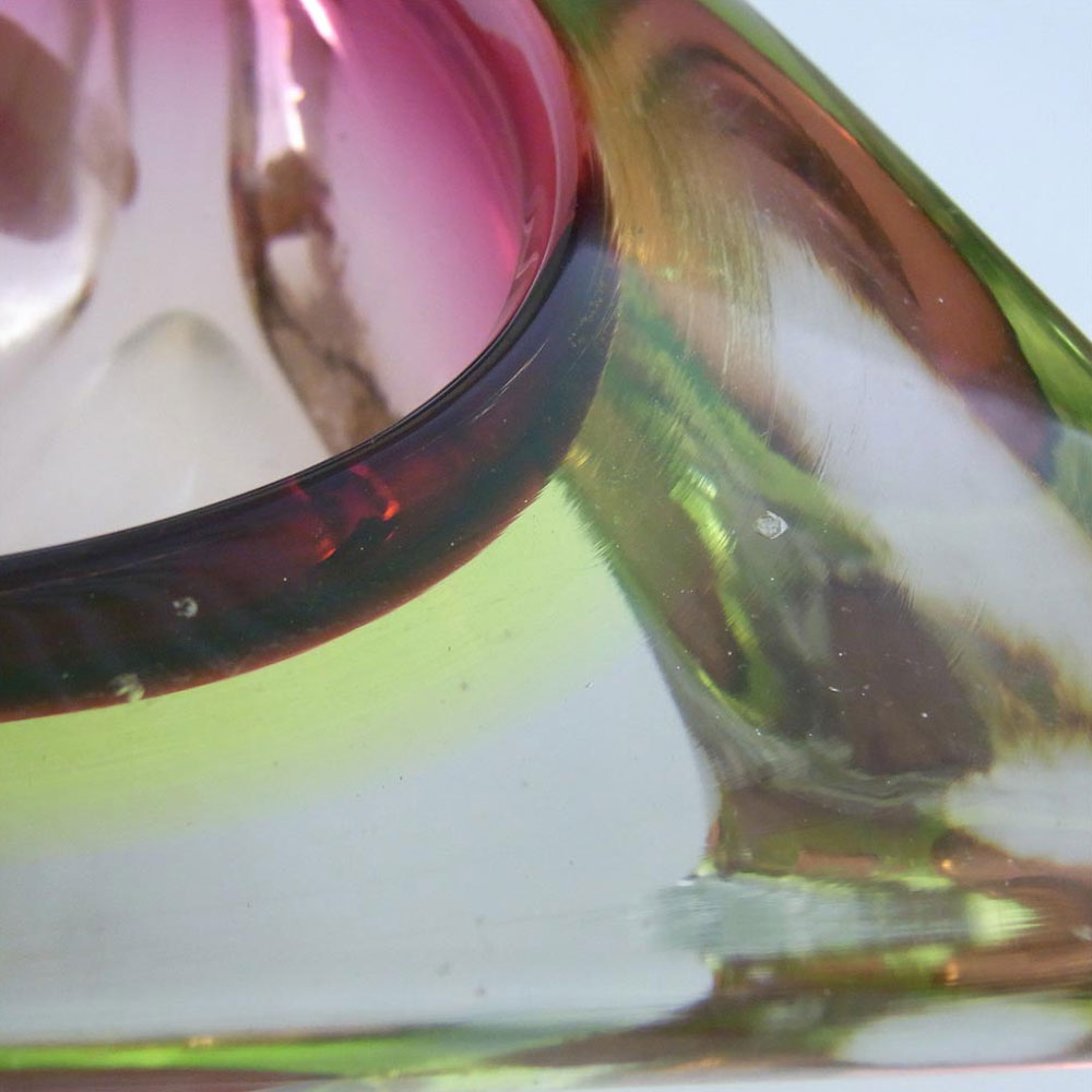 Arte Nuova Murano Pink & Uranium Green Sommerso Glass Bowl - Click Image to Close