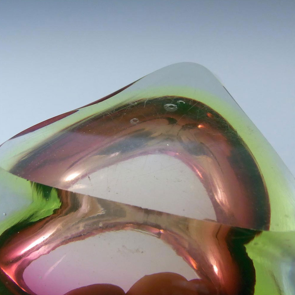 (image for) Arte Nuova Murano Pink & Uranium Green Sommerso Glass Bowl - Click Image to Close