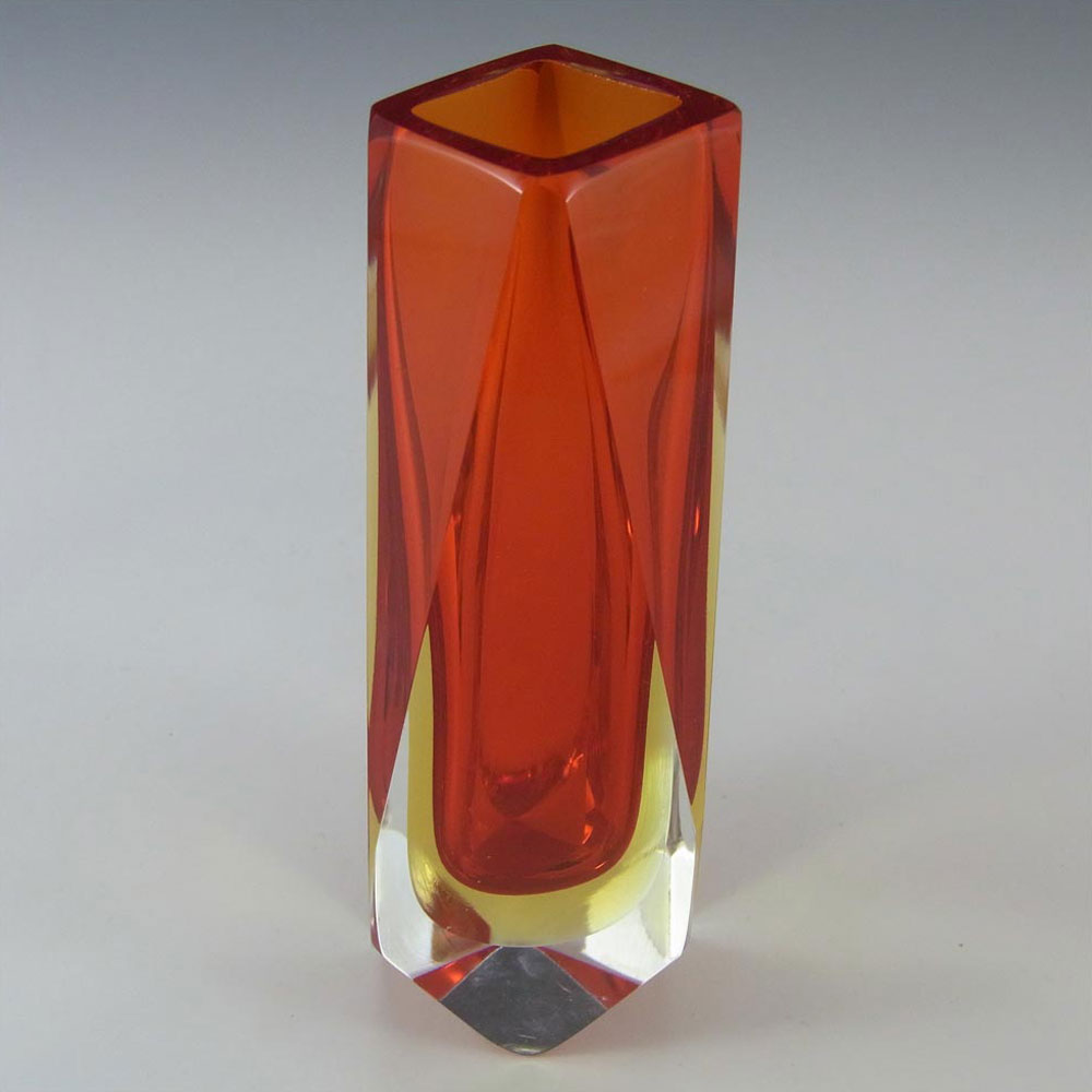 Murano Faceted Red & Amber Sommerso Glass Block Vase #1 - Click Image to Close
