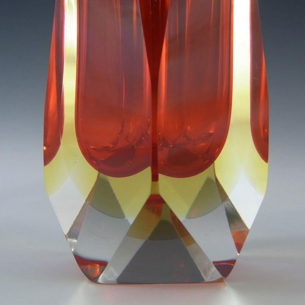 Murano Faceted Red & Amber Sommerso Glass Block Vase #1 - Click Image to Close