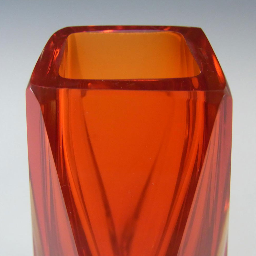 (image for) Murano Faceted Red & Amber Sommerso Glass Block Vase #1 - Click Image to Close