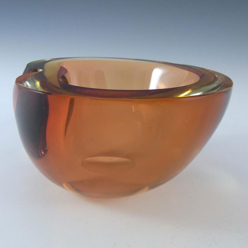 Murano Geode Orange & Amber Sommerso Glass Kidney Bowl - Click Image to Close