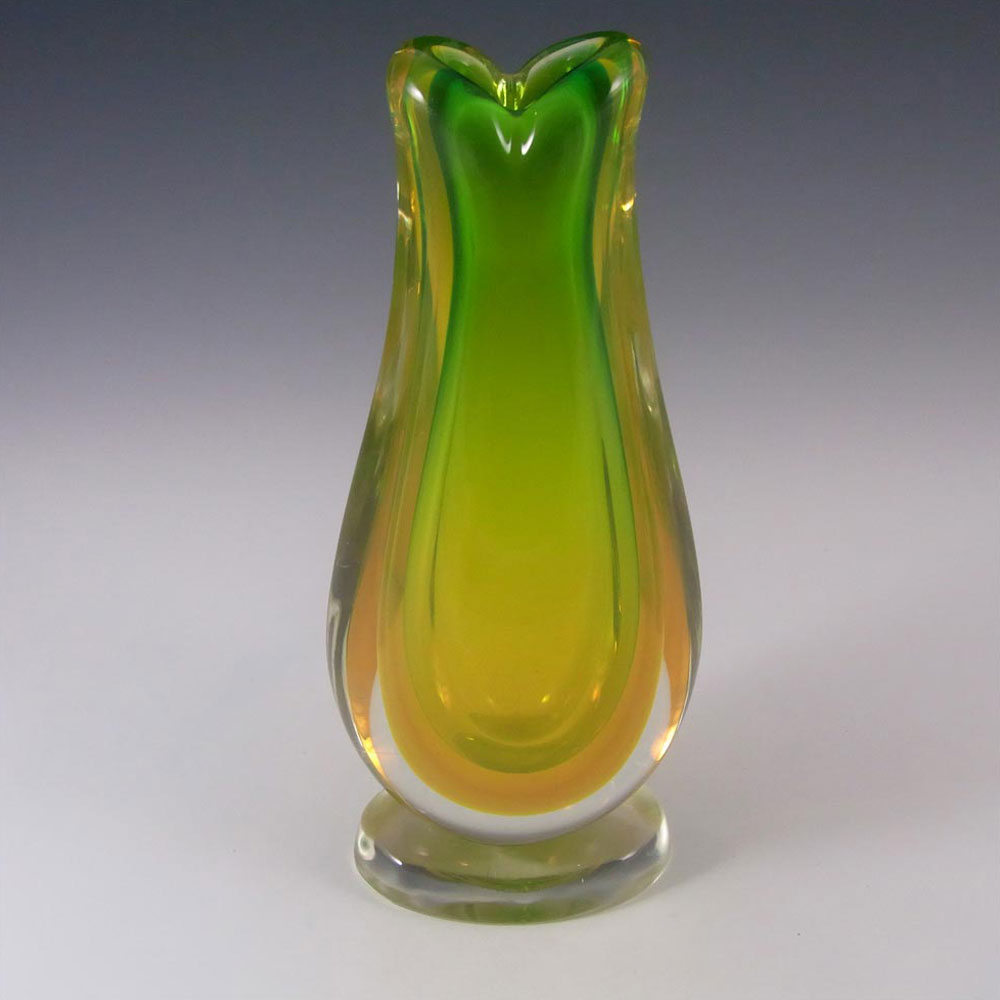 (image for) Murano/Venetian Green & Yellow Sommerso Glass Vase - Click Image to Close