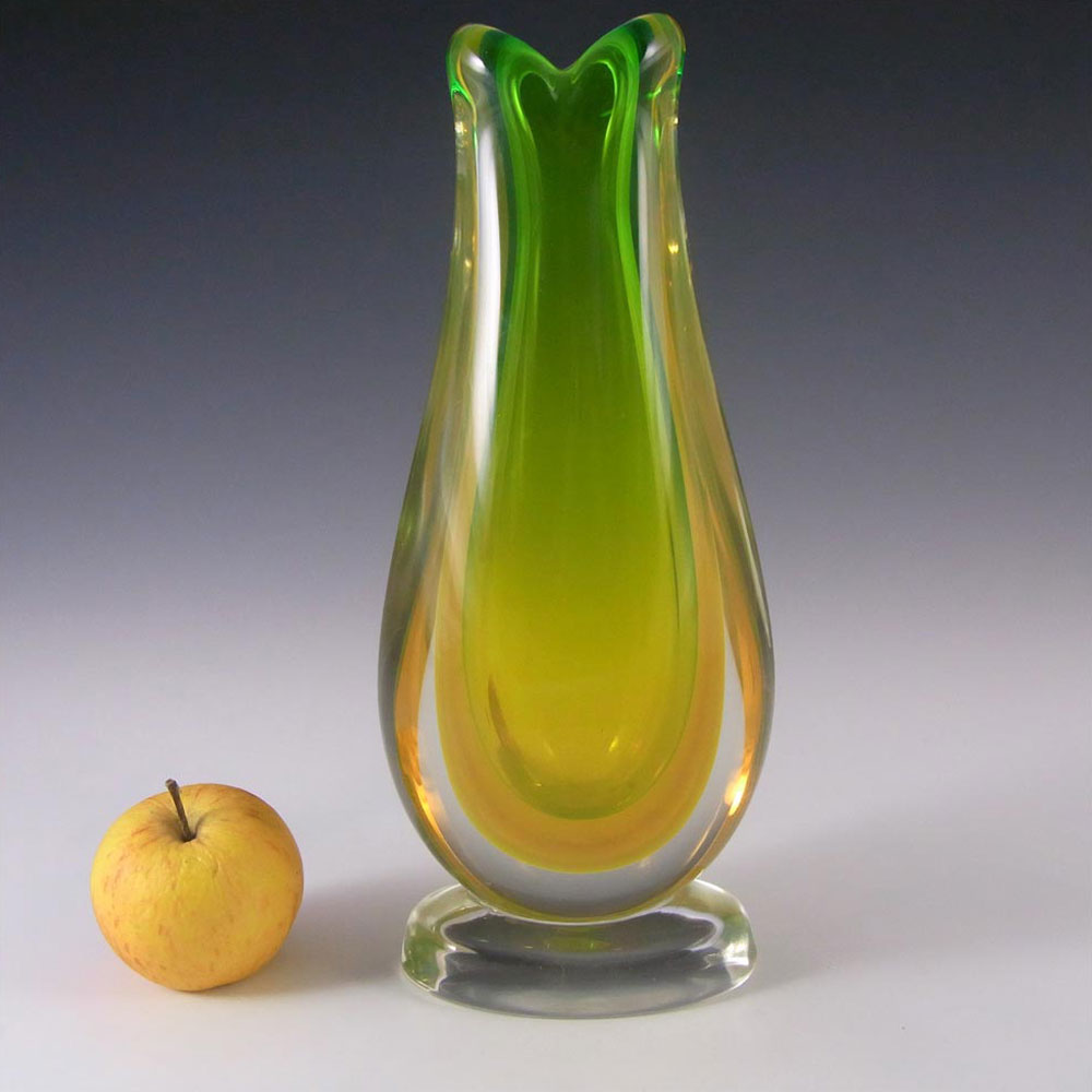 (image for) Murano/Venetian Green & Yellow Sommerso Glass Vase - Click Image to Close