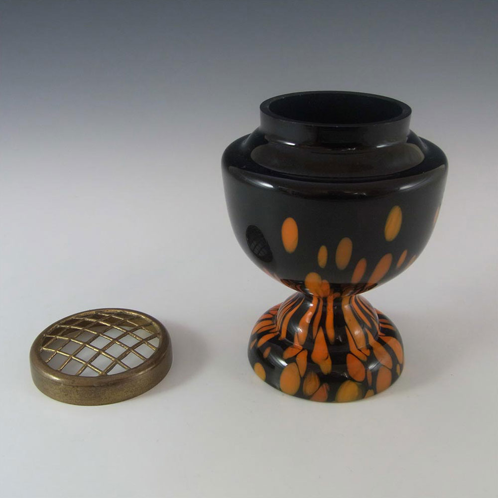 Czech 1930's Black & Orange Spatter/Splatter Glass Vase - Click Image to Close